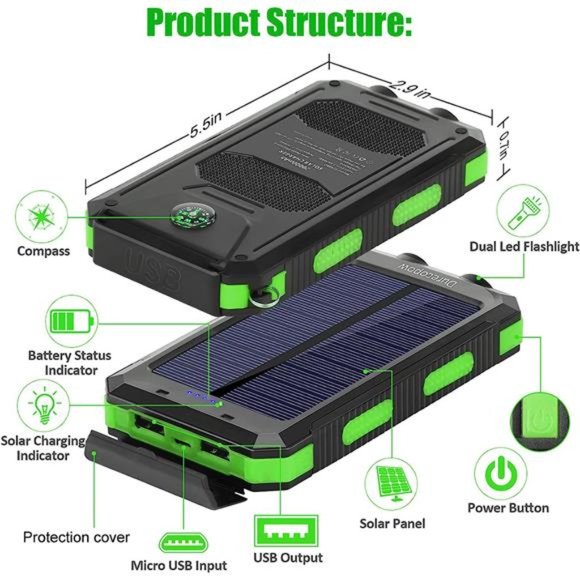 Solar Charger, 20000mAh Portable Outdoor Waterproof Solar Power Bank, Camping - Picture 3 of 6